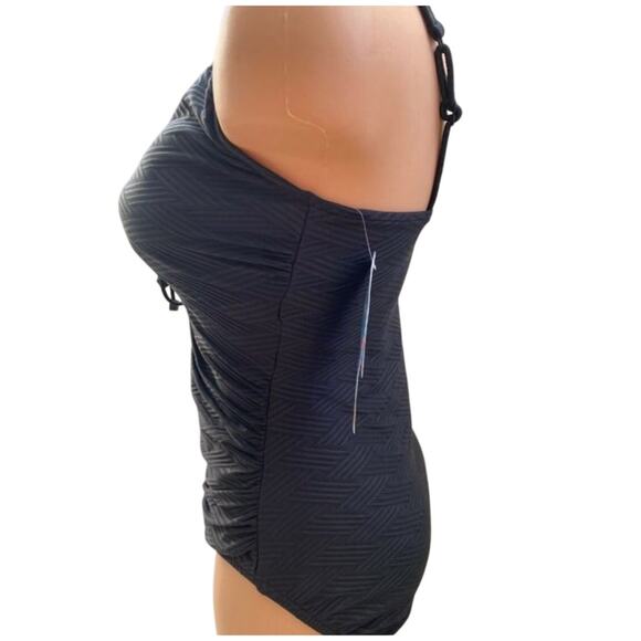 Swim Solutions Solid Black Textured Lace-Front One-Piece Swimsuit 8 NWT - Picture 5 of 6